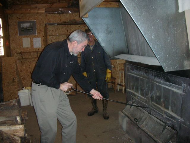 Donald closes the wood stove